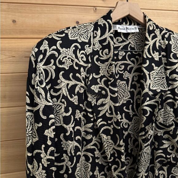 Vintage Anne Klein Size XLarge Silk Oversized Filigree Pattern Boyfriend Blazer - Picture 6 of 13